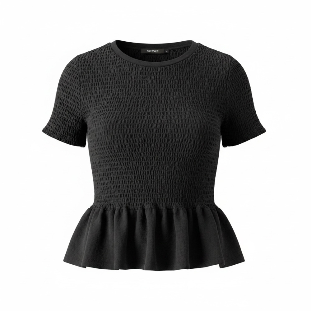 Forever 21 Black Smocked Peplum Short Sleeve Top